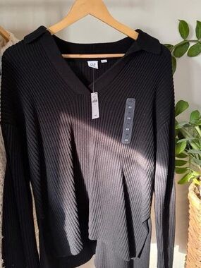 Gap Oversized Ribbed Sweater XS Fits S M Black Slouchy Cozy Knit Pullover
